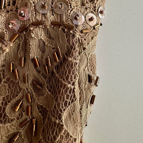 Tadashi Collection Beaded Fit Flare Shimmer Taffeta Nude Beige Cocktail Dress 6 - Picture 12 of 12